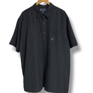 Weekender luau edition Black Button Down Shirt Relaxed Hawaiian embroidered palm